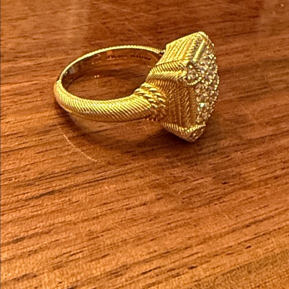 Judith Ripka Sterling Silver Gold Vermeil CZ Square Ring Size 7.5 - Picture 8 of 9
